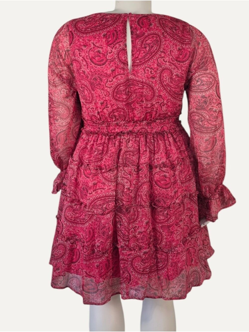 Torrid 1X Pink Paisley Lurex Chiffon Tiered Mini Dress NWT - Picture 3 of 10